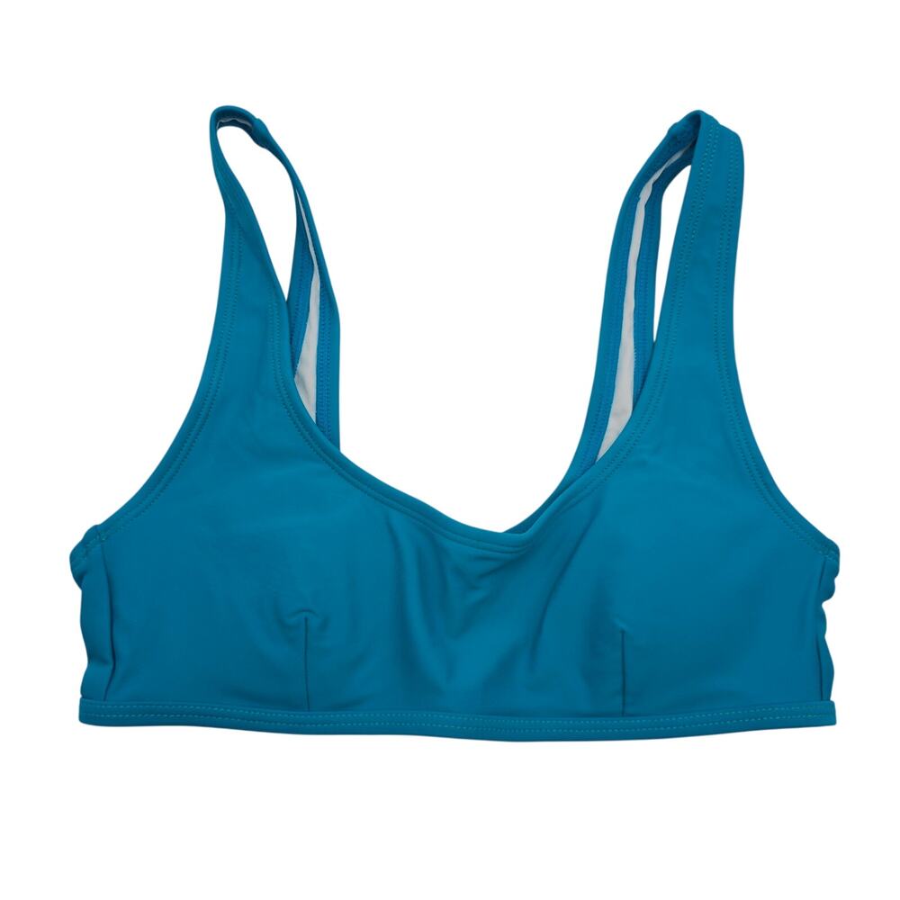 Halara Womans size XS Solid U Neck Pull On Bikini Top Swimsuit Lake Blue NEW